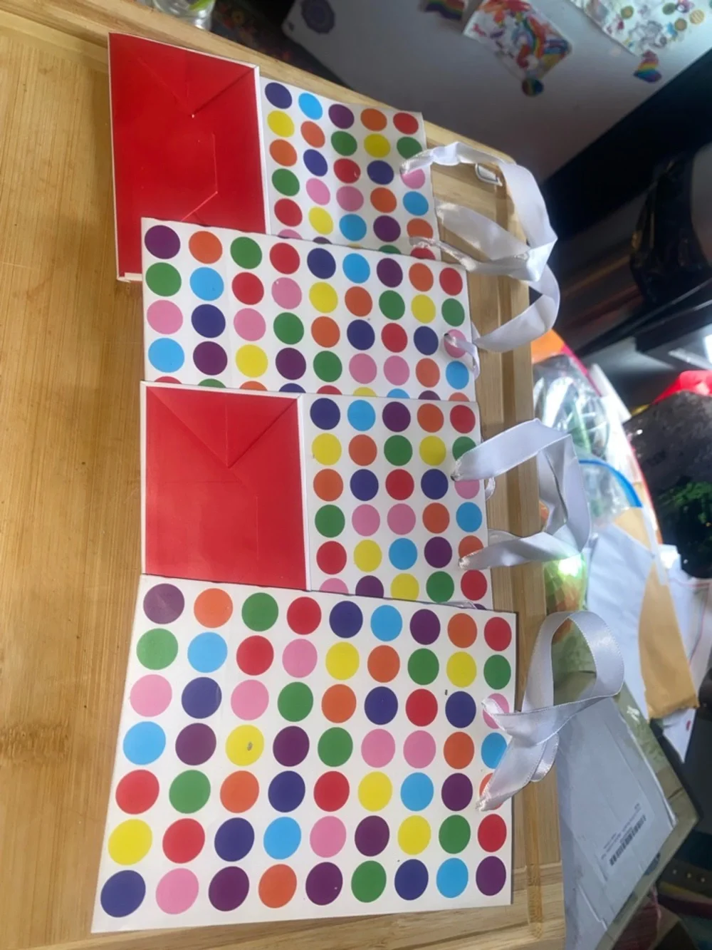 Polka Dot/ Rainbow Party Gift Bags with Red Accent